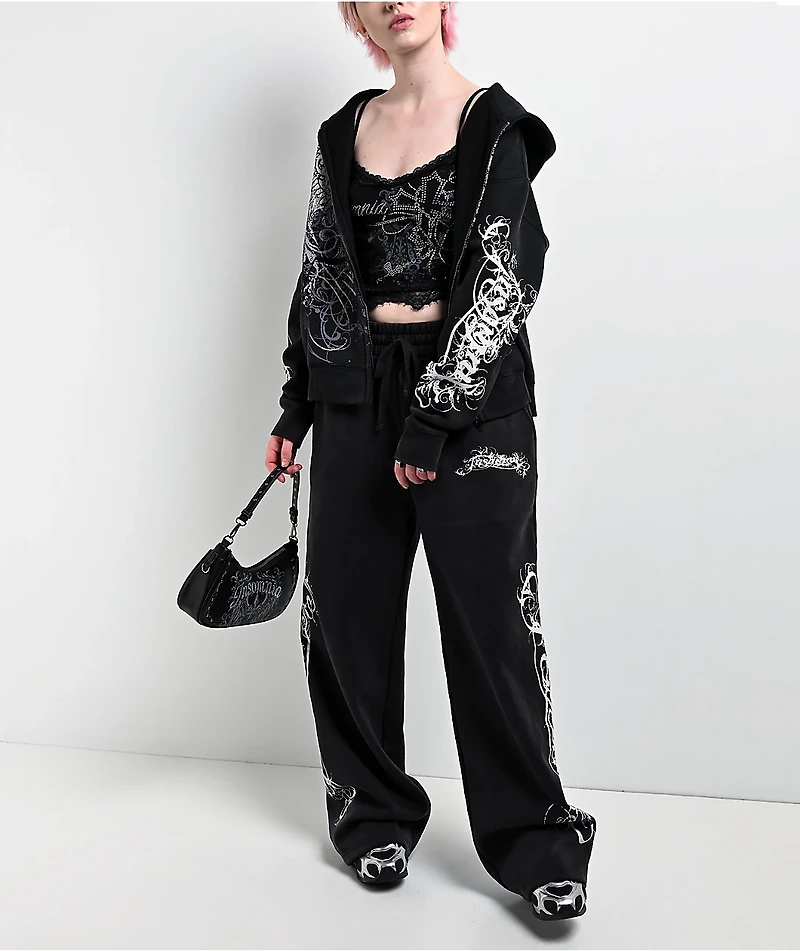 Insomnia Visuals Eternal Rhinestone Black Wash Zip Hoodie