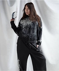 Insomnia Visuals Eternal Rhinestone Black Wash Zip Hoodie