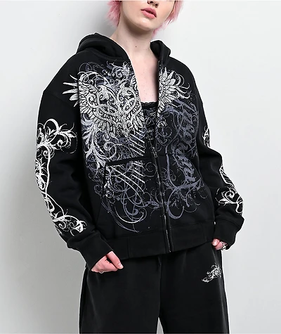 Insomnia Visuals Eternal Rhinestone Black Wash Zip Hoodie