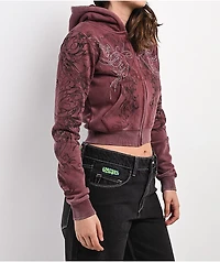 Insomnia Visuals Fever Red Wash Crop Zip Hoodie