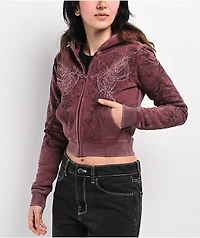 Insomnia Visuals Fever Red Wash Crop Zip Hoodie