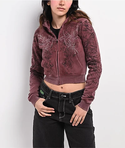 Insomnia Visuals Fever Red Wash Crop Zip Hoodie