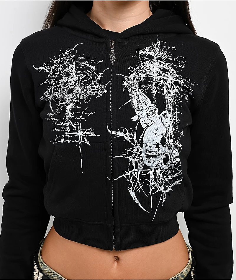 Insomnia Visuals Kitty Sigilism Black Crop Zip Hoodie