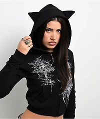 Insomnia Visuals Kitty Sigilism Black Crop Zip Hoodie