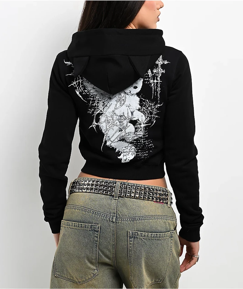 Insomnia Visuals Kitty Sigilism Black Crop Zip Hoodie