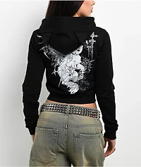 Insomnia Visuals Kitty Sigilism Black Crop Zip Hoodie