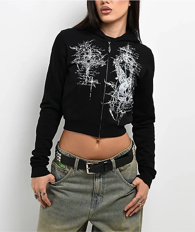 Insomnia Visuals Kitty Sigilism Black Crop Zip Hoodie