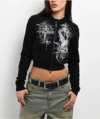 Insomnia Visuals Kitty Sigilism Black Crop Zip Hoodie