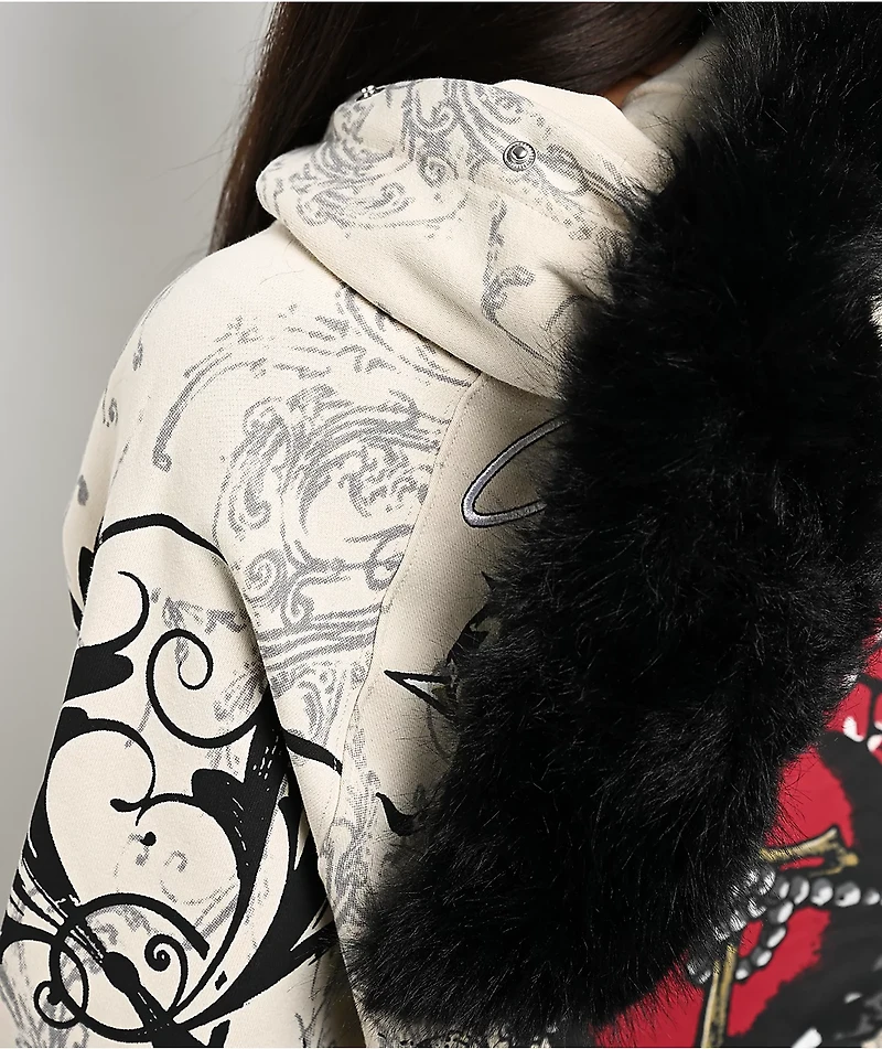 Insomnia Visuals Royal Heart Faux Fur Cream Zip Hoodie