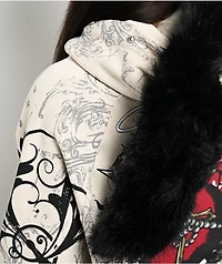 Insomnia Visuals Royal Heart Faux Fur Cream Zip Hoodie