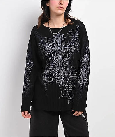 Insomnia Visuals Scripture Ribbed Black Long Sleeve Oversized T-Shirt