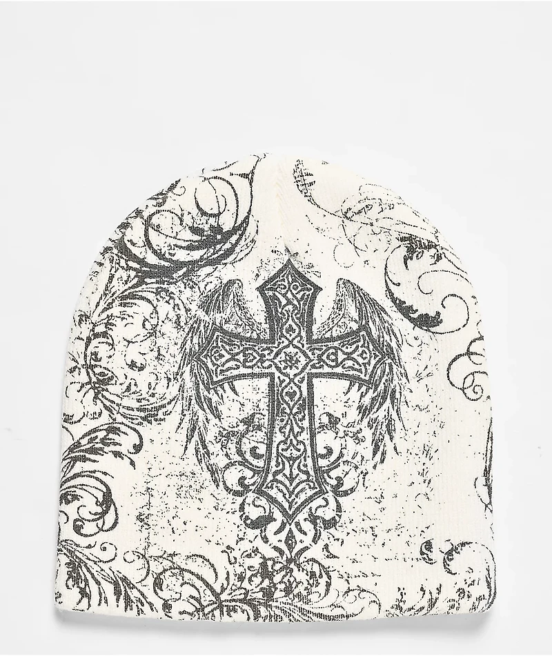Insomnia Visuals Scriptures White Skully Beanie