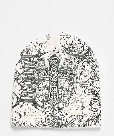 Insomnia Visuals Scriptures White Skully Beanie