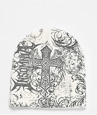 Insomnia Visuals Scriptures White Skully Beanie