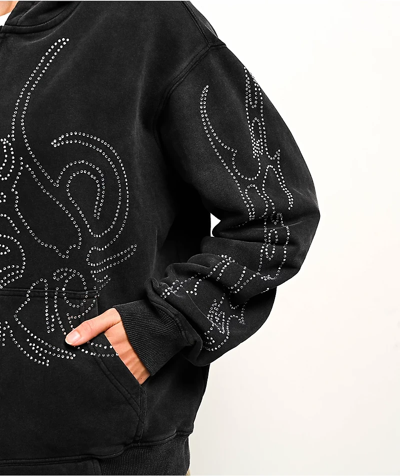 Insomnia Visuals Sigil Rhinestone Black Zip Hoodie
