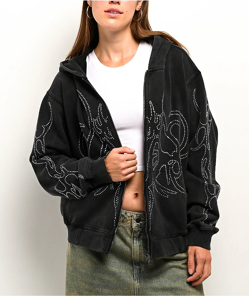 Insomnia Visuals Sigil Rhinestone Black Zip Hoodie