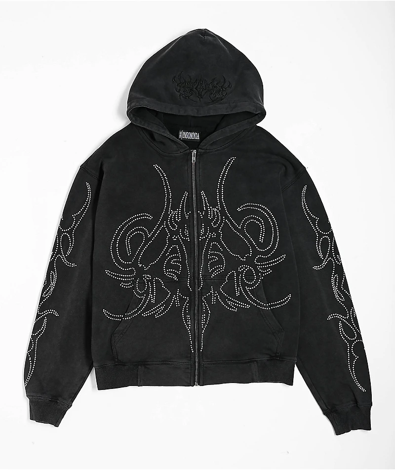 Insomnia Visuals Sigil Rhinestone Black Zip Hoodie