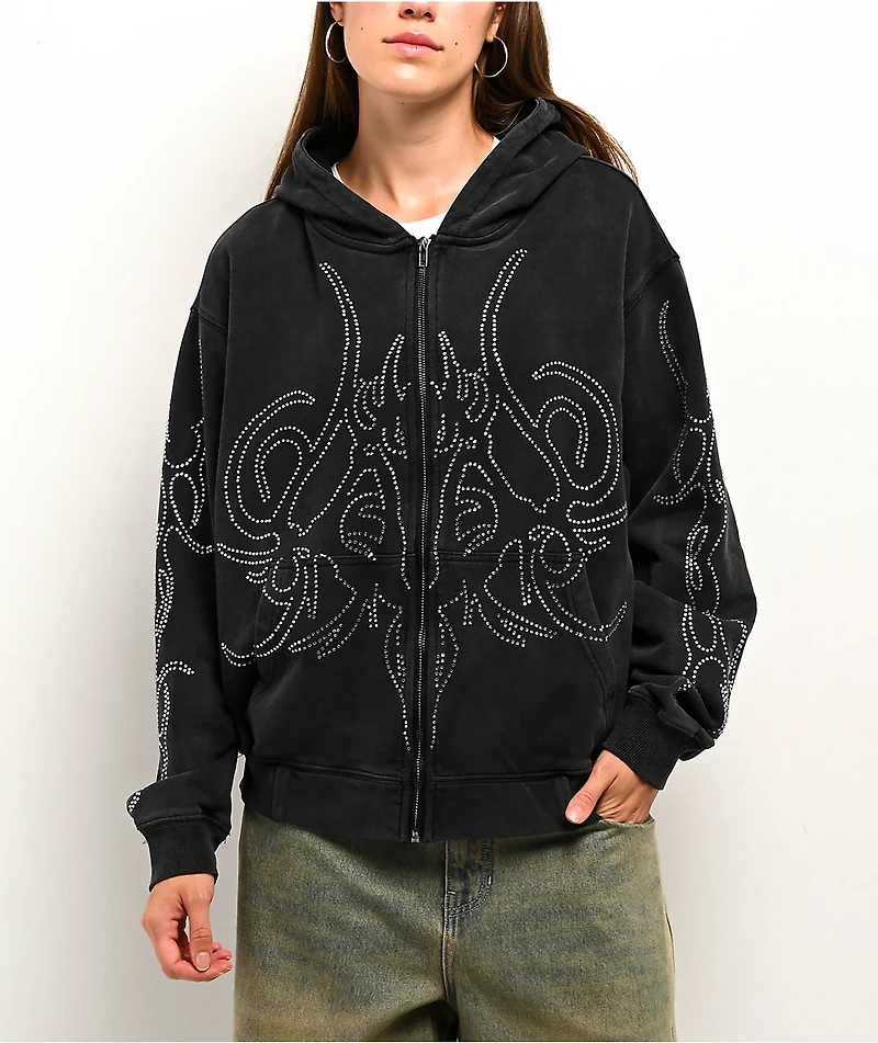 Insomnia Visuals Sigil Rhinestone Black Zip Hoodie