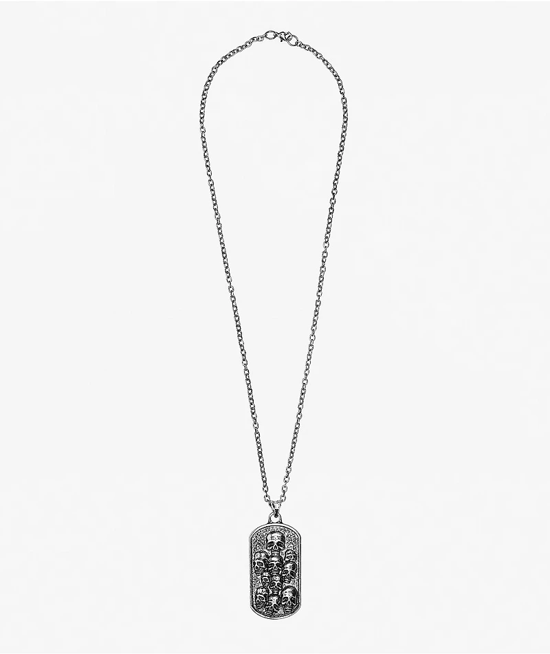 Insomnia Visuals Skulls Dog Tag Silver Necklace