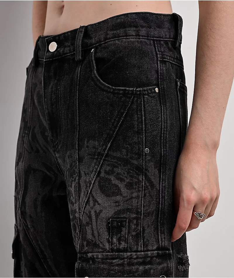 Insomnia Visuals Thorns Black Wash Mid Rise Flare Jeans