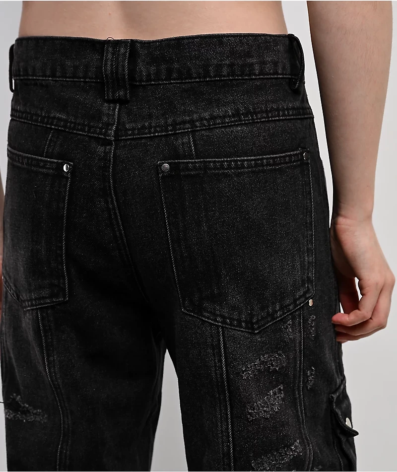 Insomnia Visuals Thorns Black Wash Mid Rise Flare Jeans