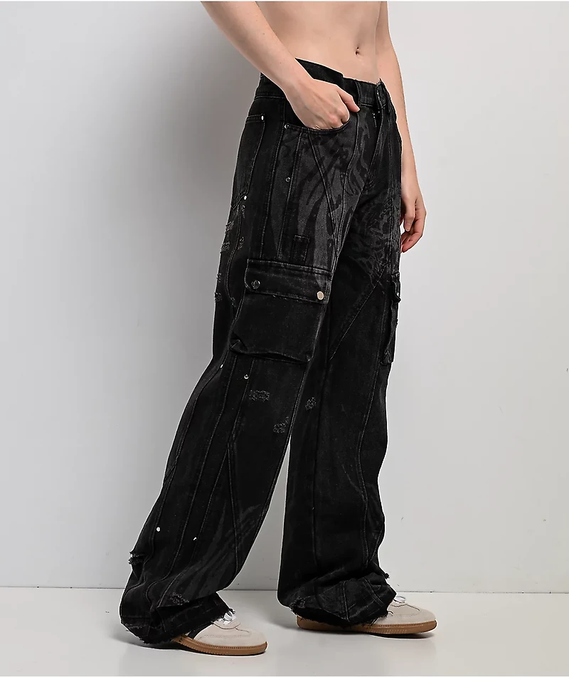 Insomnia Visuals Thorns Black Wash Mid Rise Flare Jeans