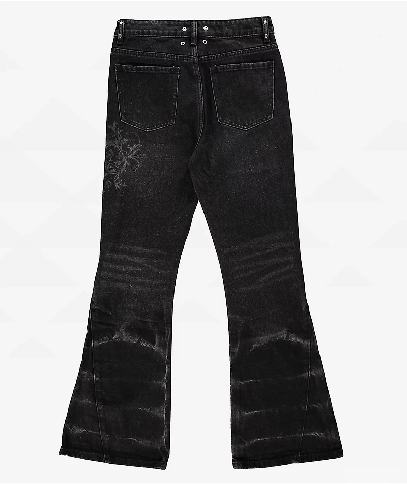Insomnia Visuals Thorns Black Wash Mid Rise Flare Jeans
