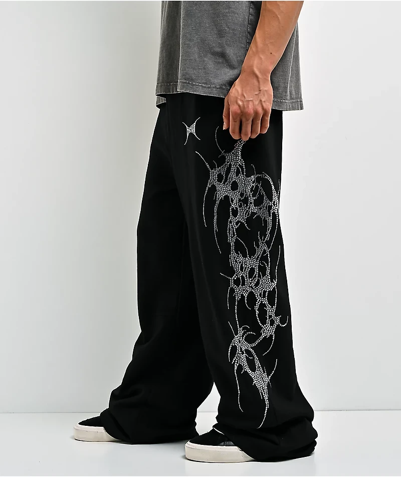 Insomnia Visuals Thorns Rhinestone Black Sweatpants