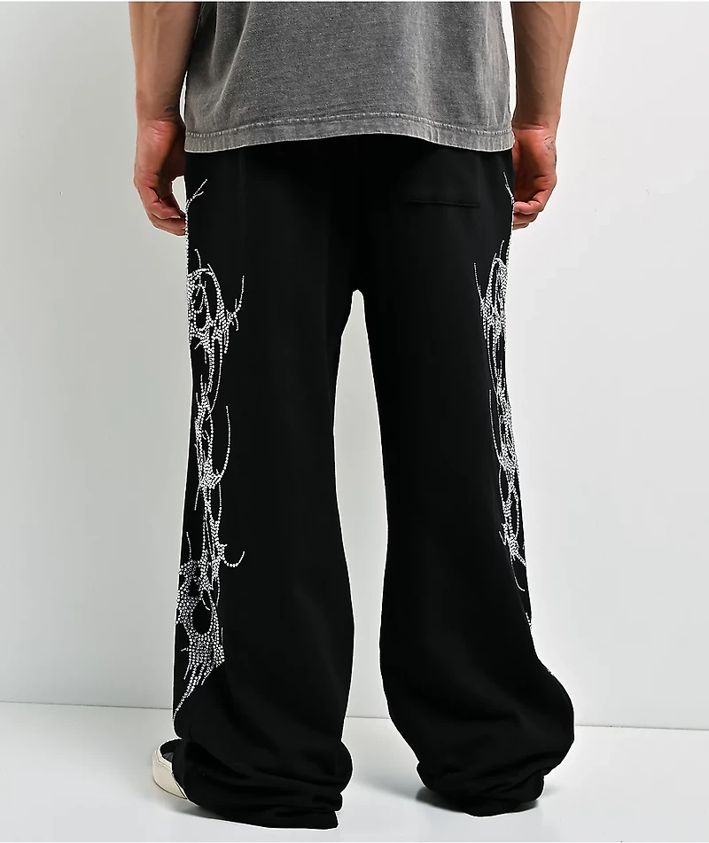 Insomnia Visuals Thorns Rhinestone Black Sweatpants