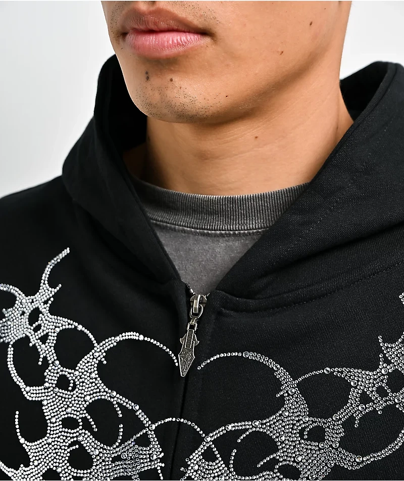 Insomnia Visuals Thorns Rhinestone Black Zip Hoodie