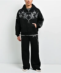 Insomnia Visuals Thorns Rhinestone Black Zip Hoodie