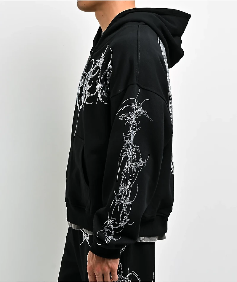 Insomnia Visuals Thorns Rhinestone Black Zip Hoodie