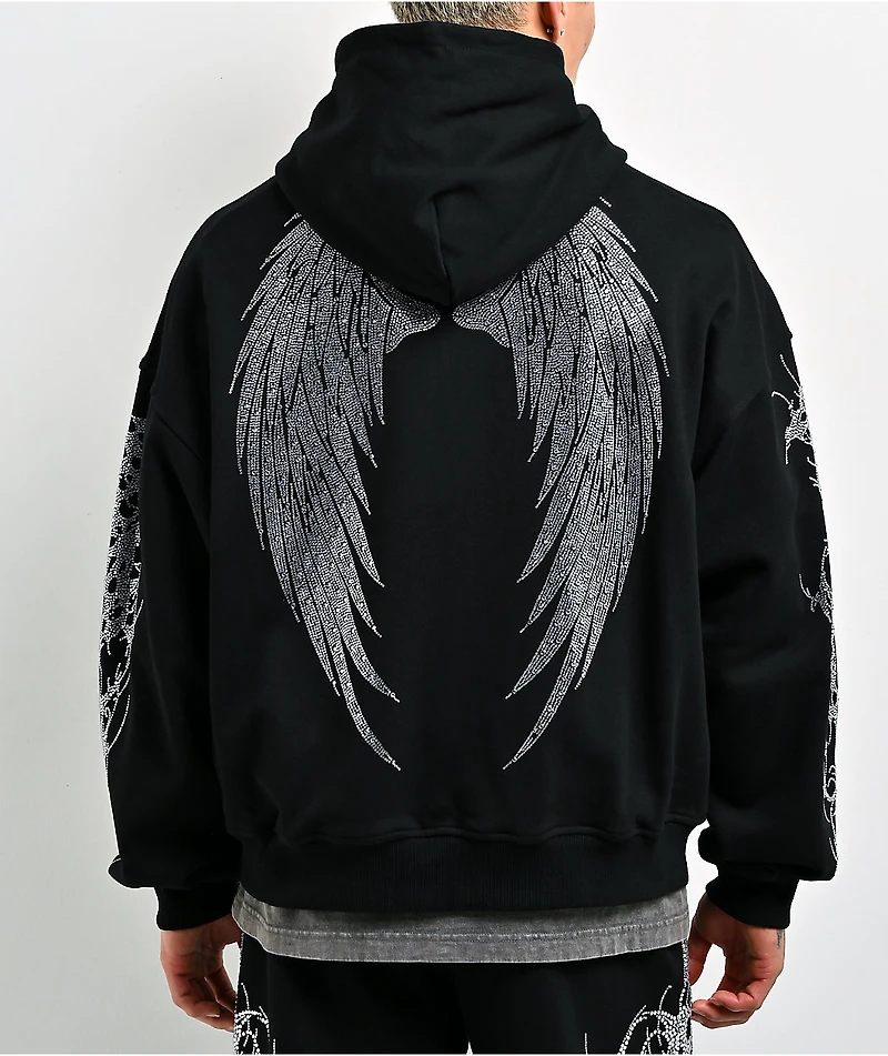 Insomnia Visuals Thorns Rhinestone Black Zip Hoodie