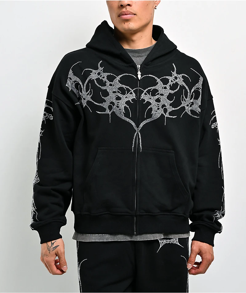Insomnia Visuals Thorns Rhinestone Black Zip Hoodie