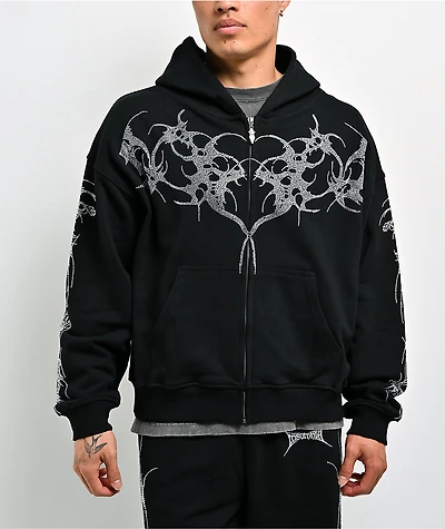 Insomnia Visuals Thorns Rhinestone Black Zip Hoodie