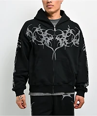 Insomnia Visuals Thorns Rhinestone Black Zip Hoodie