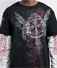 Insomnia Visuals Winged Cross Black & White 2fer Long Sleeve T-Shirt