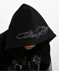 Insomnia Visuals Winged Cross Rhinestone Black Zip Hoodie
