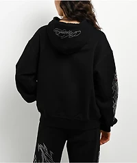 Insomnia Visuals Winged Cross Rhinestone Black Zip Hoodie