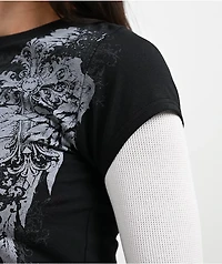 Insomnia Visuals Wings Black & White 2fer Long Sleeve T-Shirt
