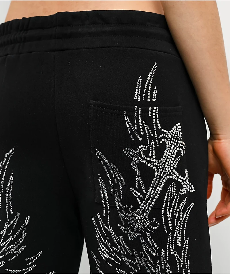 Insomnia Visuals Wings Rhinestone Black Sweatpants