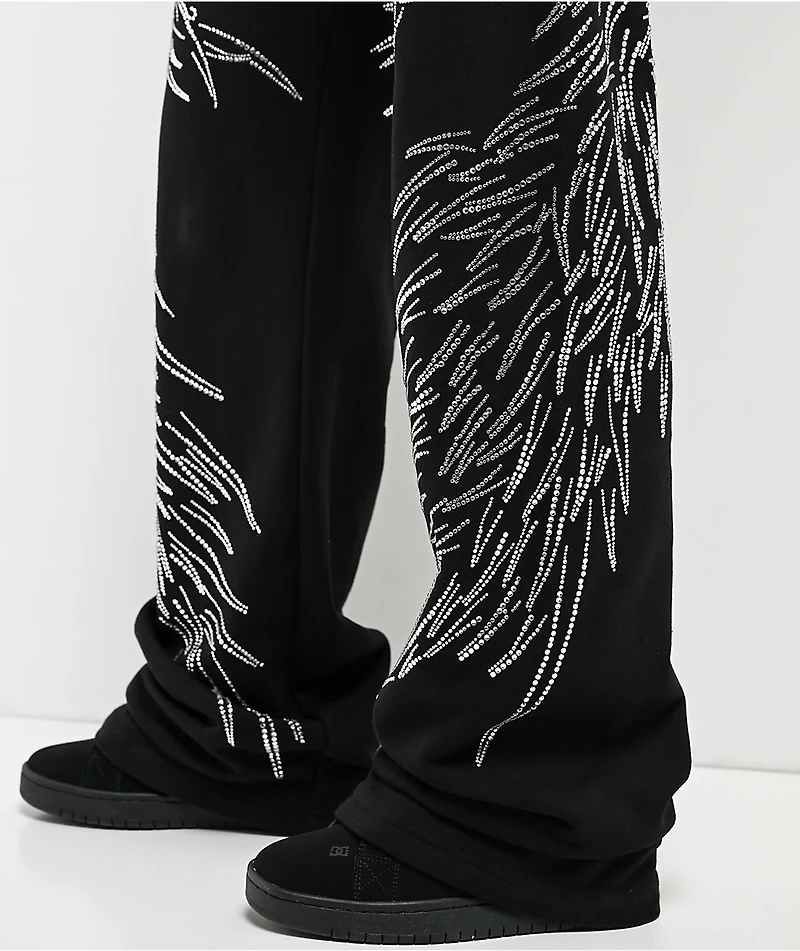 Insomnia Visuals Wings Rhinestone Black Sweatpants