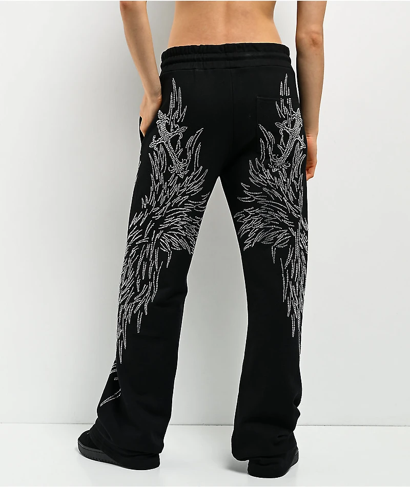 Insomnia Visuals Wings Rhinestone Black Sweatpants