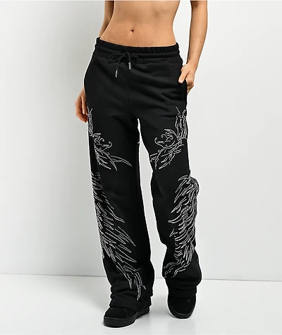 Insomnia Visuals Wings Rhinestone Black Sweatpants