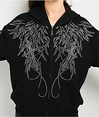 Insomnia Visuals Wings Rhinestone Black Zip Hoodie