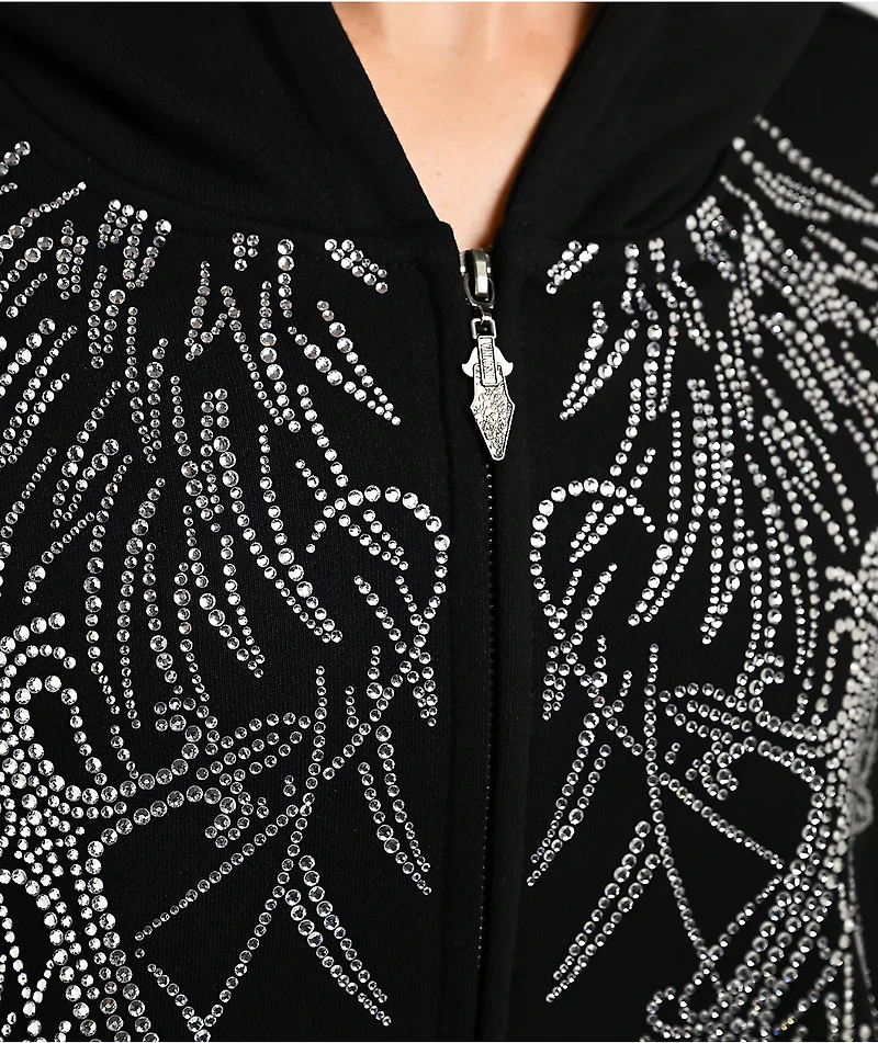 Insomnia Visuals Wings Rhinestone Black Zip Hoodie