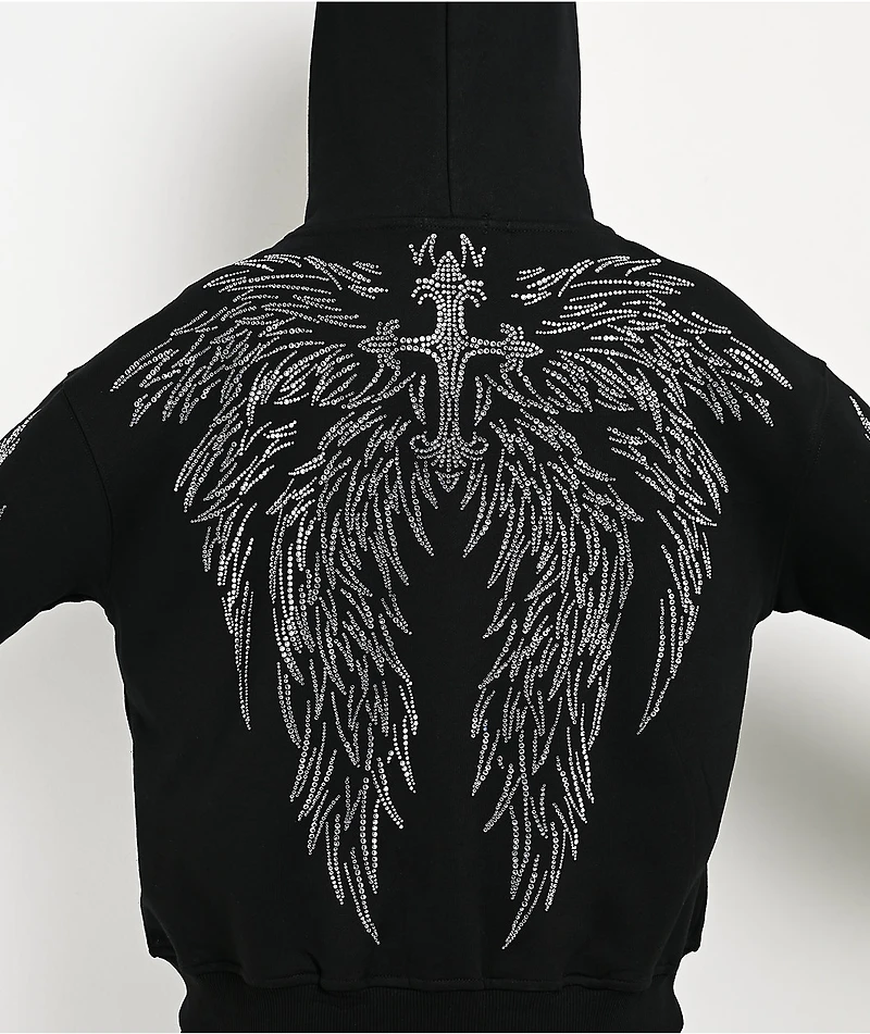 Insomnia Visuals Wings Rhinestone Black Zip Hoodie