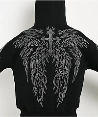 Insomnia Visuals Wings Rhinestone Black Zip Hoodie