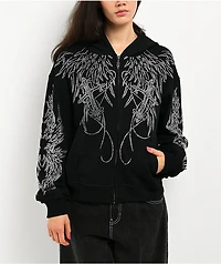 Insomnia Visuals Wings Rhinestone Black Zip Hoodie