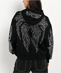 Insomnia Visuals Wings Rhinestone Black Zip Hoodie